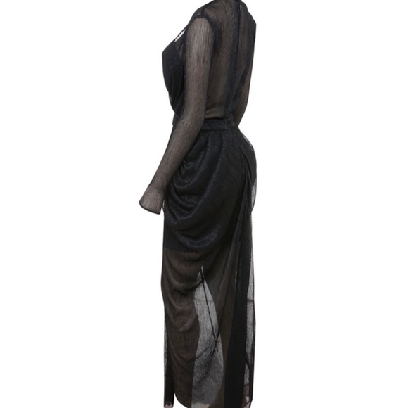 ❌SOLD ❌ House of CB “Blanca” black shimmer sheer chiffon maxi dress. - Picture 3 of 6